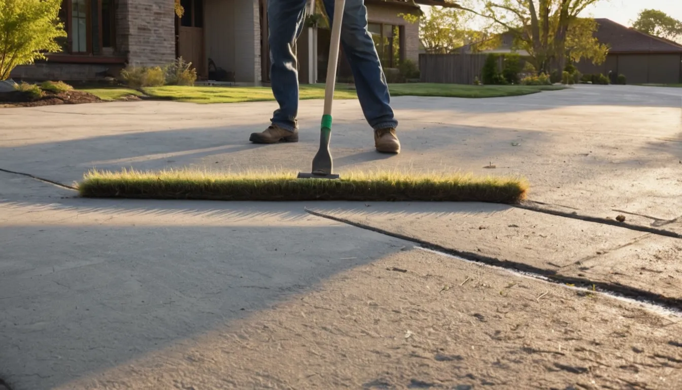A newly poured concrete driveway beside a brick ranch home in Raymore